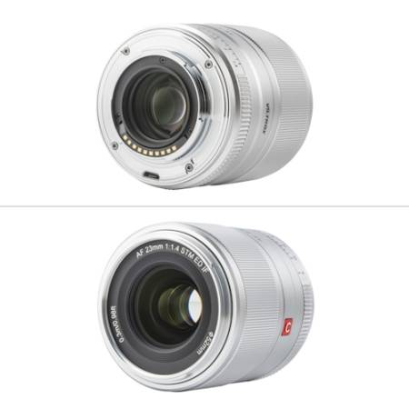 Viltrox AF 23mm F1.4 STM - obiektyw stałoogniskowy, APS-C, Fujifilm X, srebrny_Obiektyw z przodu i z tyłu_2